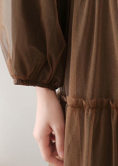 Handmade Lapel Patchwork Tulle Clothes Catwalk Chocolate Robes Dresses