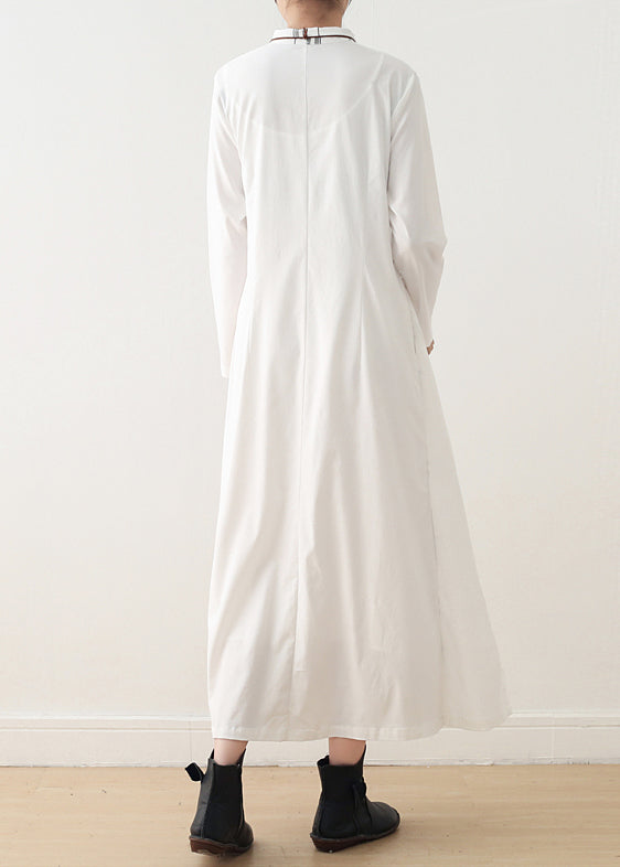 Handmade Lapel Tie Waist Cotton Quilting Dresses Omychic Sleeve White Plaid Maxi Dresses Spring