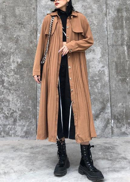 Handmade Lapel Cinched Cotton Quilting Clothes Wardrobes Kahki Long Dresses