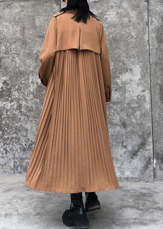 Handmade Lapel Cinched Cotton Quilting Clothes Wardrobes Kahki Long Dresses