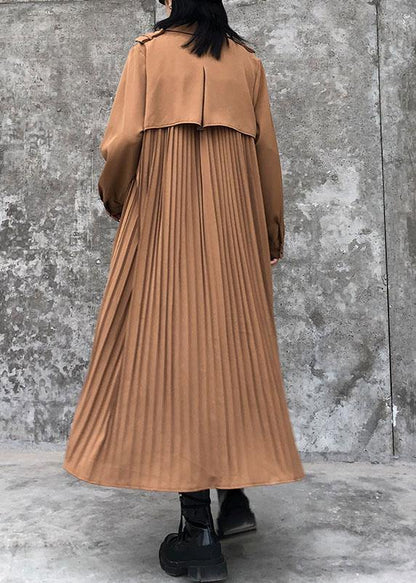 Handmade Lapel Cinched Cotton Quilting Clothes Wardrobes Kahki Long Dresses