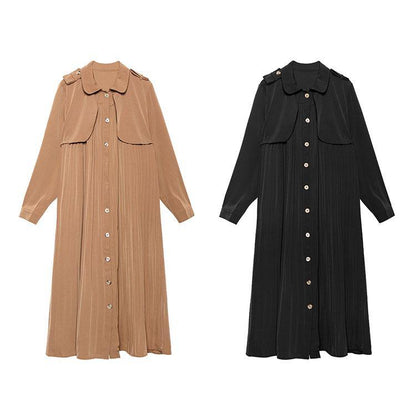 Handmade Lapel Cinched Cotton Quilting Clothes Wardrobes Kahki Long Dresses