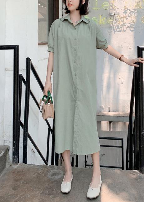 Handmade Light Green Cotton Wardrobes Back Open Long Summer Dresses