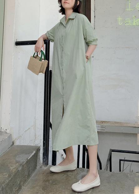 Handmade Light Green Cotton Wardrobes Back Open Long Summer Dresses