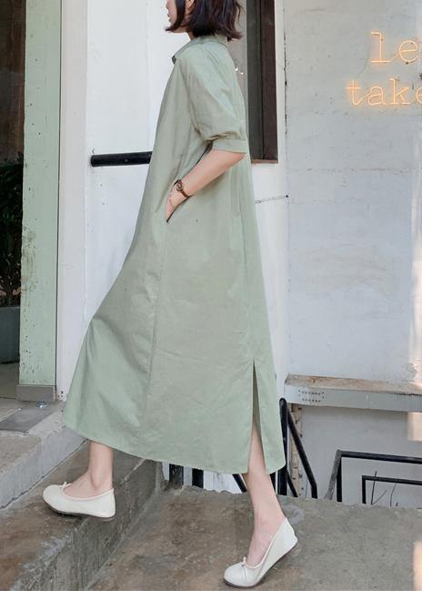 Handmade Light Green Cotton Wardrobes Back Open Long Summer Dresses