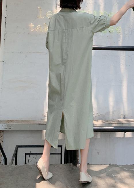 Handmade Light Green Cotton Wardrobes Back Open Long Summer Dresses