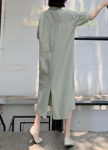 Handmade Light Green Cotton Wardrobes Back Open Long Summer Dresses