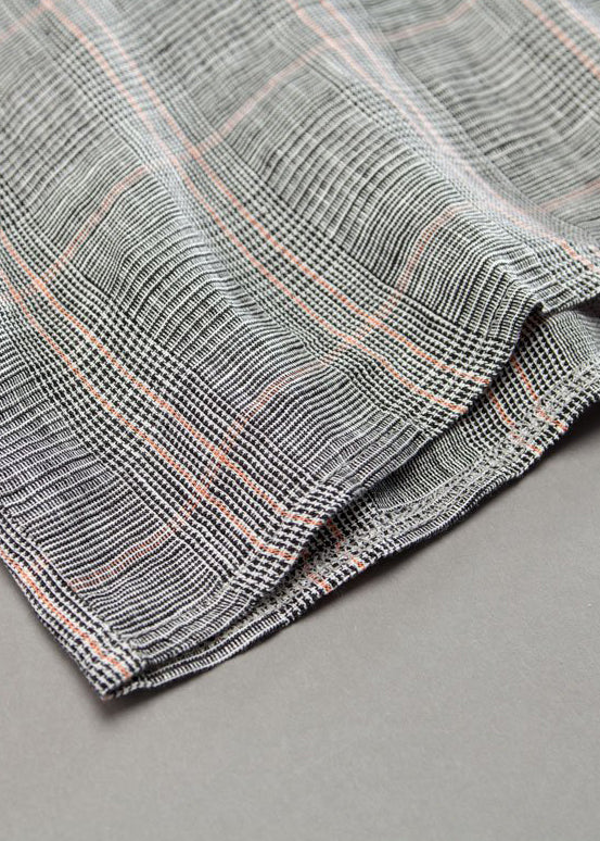 Handmade Linen Dresses 18th Century Dark Gray Linen Plaid Autumn Shirtdress