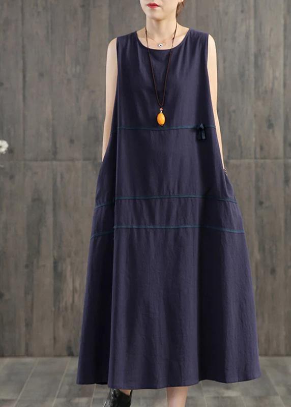 Handmade Linen Quilting Dresses Korea Pure Color Appliques Sleeveless Dress for