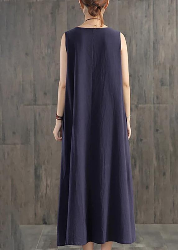 Handmade Linen Quilting Dresses Korea Pure Color Appliques Sleeveless Dress for