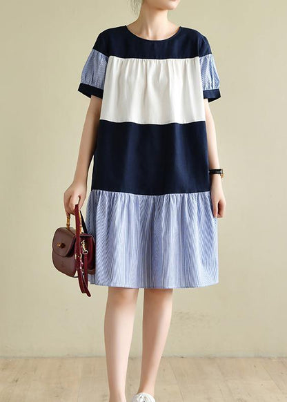 Handmade Navy Robes Patchwork Cinched Dress