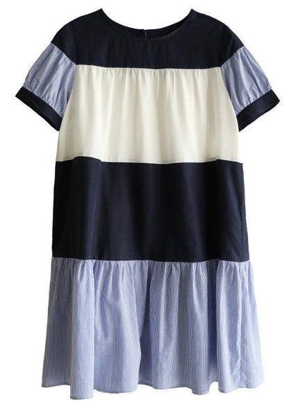 Handmade Navy Robes Patchwork Cinched Dress