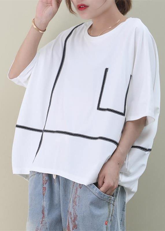 Handmade O Neck Batwing Sleeve Cotton Summer Top Pattern White Top