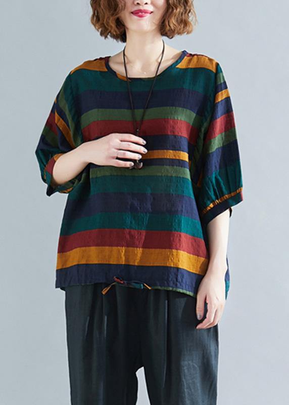 Handmade O Neck Batwing Sleeve Linen Spring Clothes for Rainbow Shirts