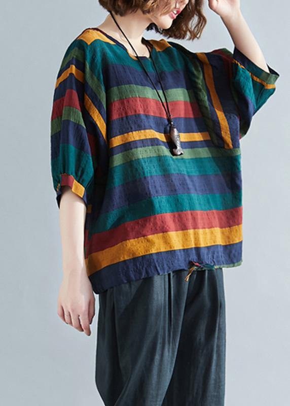 Handmade O Neck Batwing Sleeve Linen Spring Clothes for Rainbow Shirts