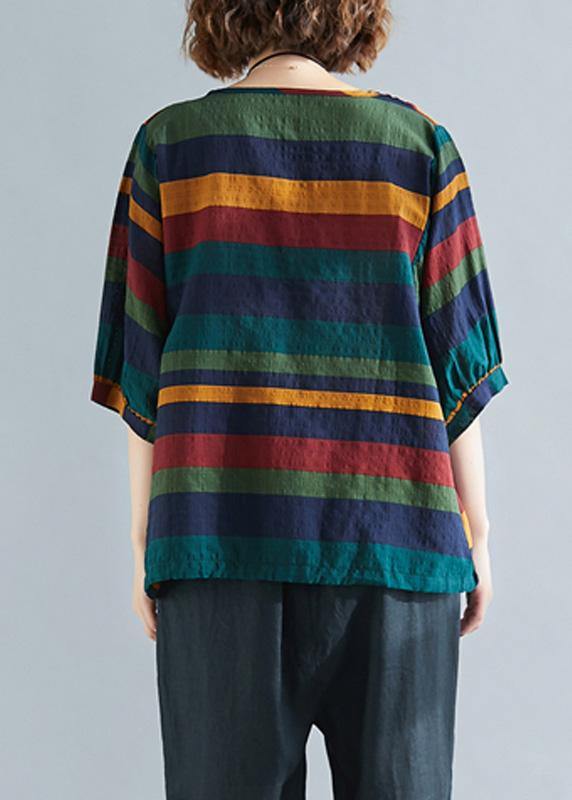 Handmade O Neck Batwing Sleeve Linen Spring Clothes for Rainbow Shirts
