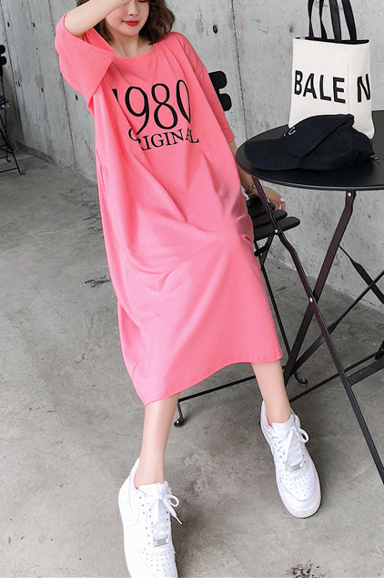 Handmade O Neck Half Sleeve Cotton Clothes for Outfits Rose Print Long Dress Summer