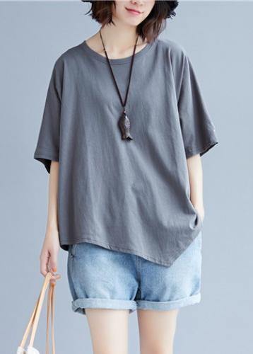 Handmade O Neck Asymmetric Cotton Clothes for Gray Blouse