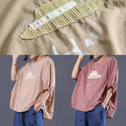 Handmade O Neck Cotton Long Shirts Inspiration Pink Prints Top Summer