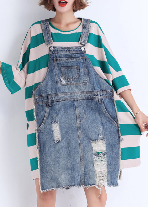 Handmade O Neck False Two Pieces Cotton Wardrobes Sweets Runway Green Striped Short Dresses Summer