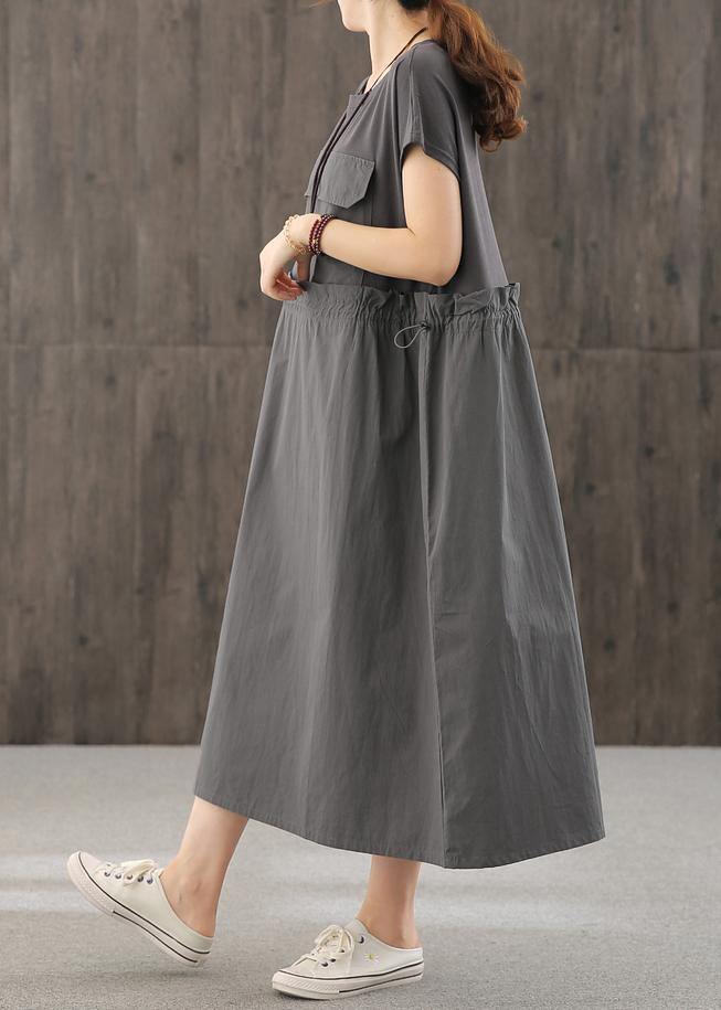 Handmade O Neck Cinched Quilting Clothes Inspiration Dark Gray Maxi Dress