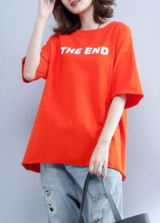 Handmade Orange Cotton Clothes for Prints O Neck Short Summer Shirt