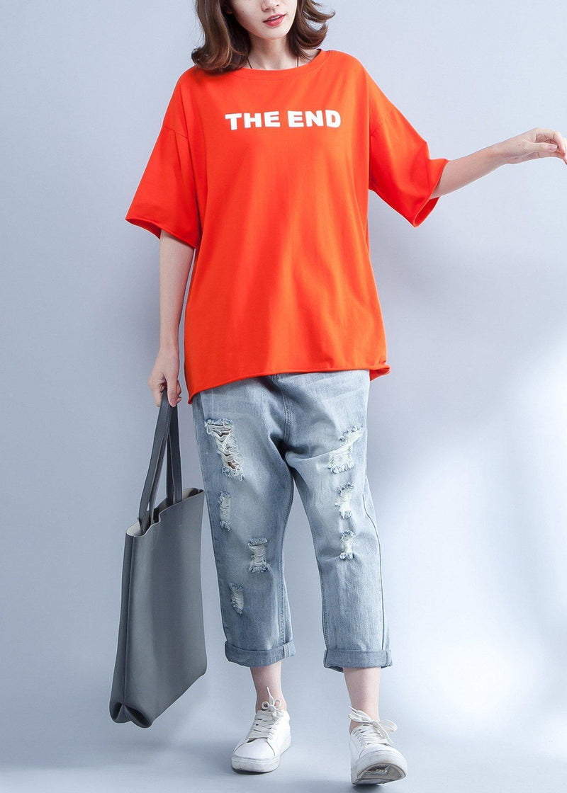 Handmade Orange Cotton Clothes for Prints O Neck Short Summer Shirt