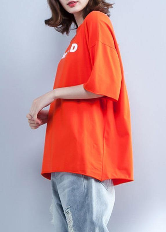 Handmade Orange Cotton Clothes for Prints O Neck Short Summer Shirt