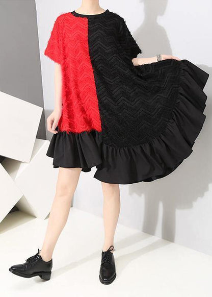 Handmade Pattern Fun Short Sleeve Asymmetrical Round Neck Dress