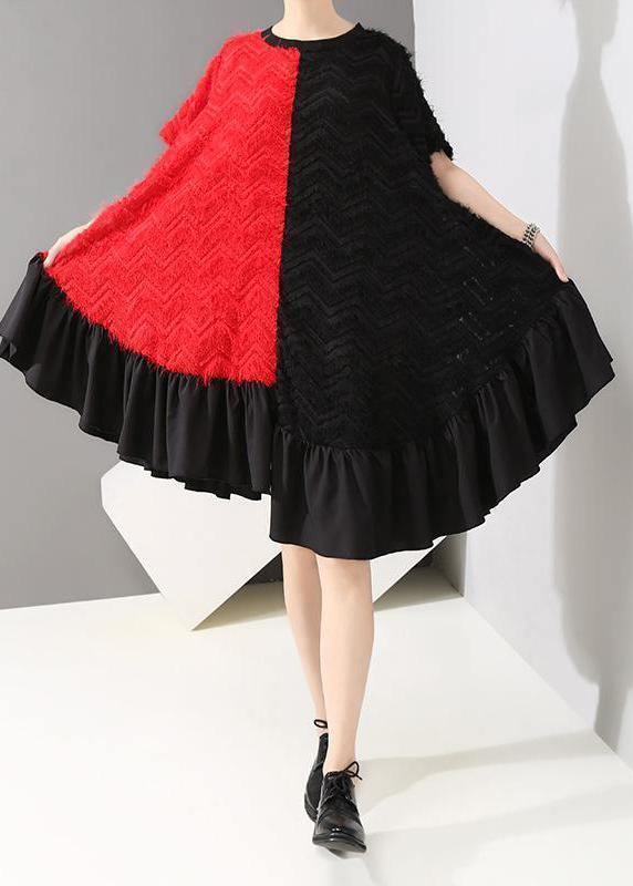 Handmade Pattern Fun Short Sleeve Asymmetrical Round Neck Dress