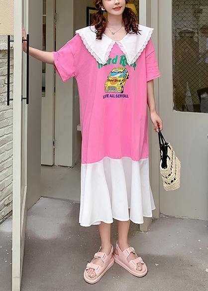 Handmade Pink Cartoon Print Tunics for Ruffled Patchwork Dress