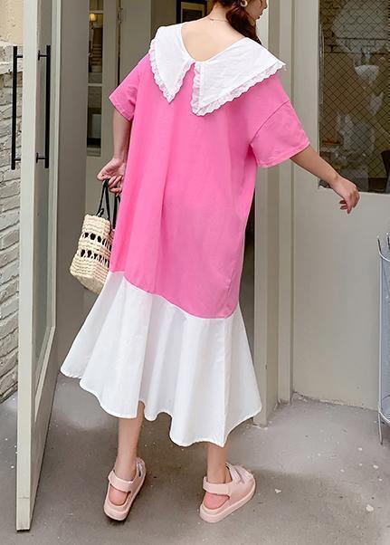 Handmade Pink Cartoon Print Tunics for Ruffled Patchwork Dress