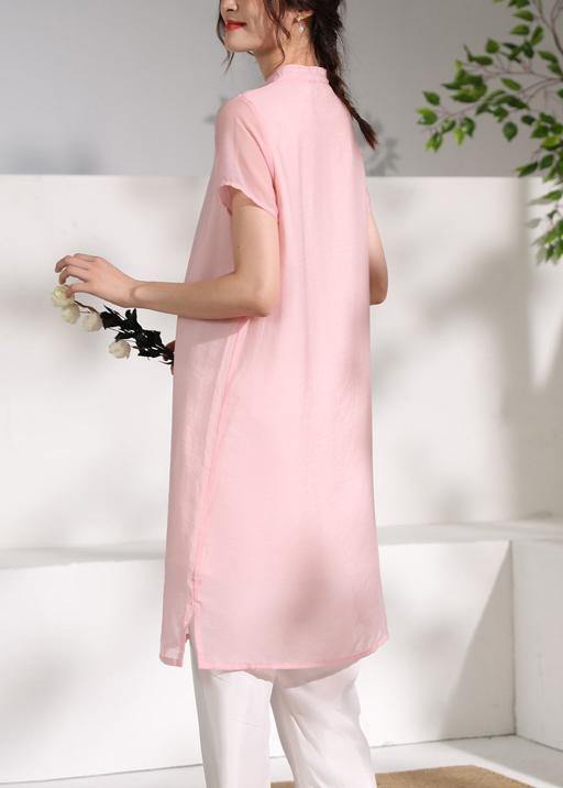 Handmade Pink Stand Collar Embroidery Dress