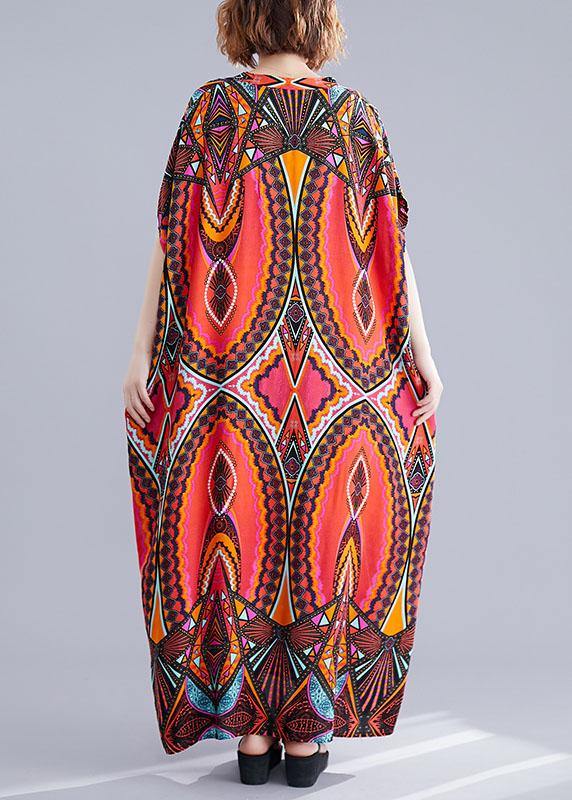 Handmade Prints Cotton Wardrobes Runway Red V Neck a Line Dresses Summer