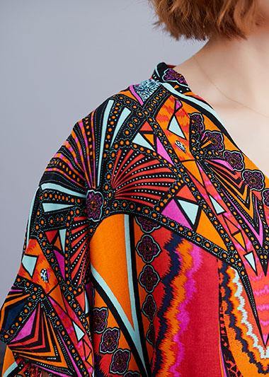 Handmade Prints Cotton Wardrobes Runway Red V Neck a Line Dresses Summer