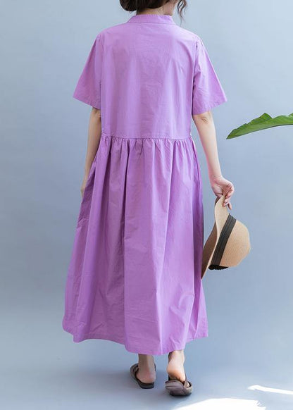 Handmade Purple Dress V Neck Patchwork Dress