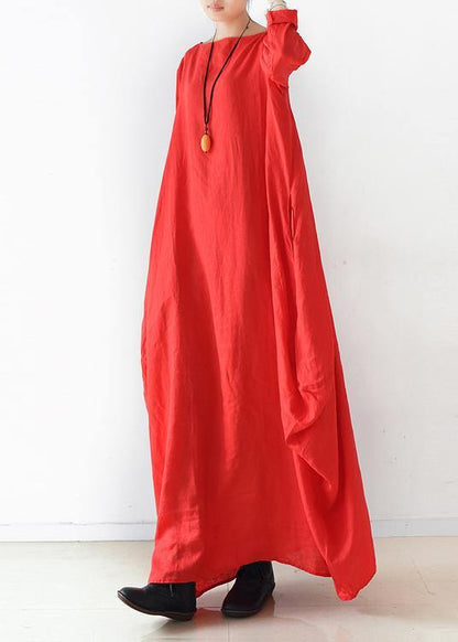 Handmade Red Dress O Neck Long Sleeve Robe Dresses