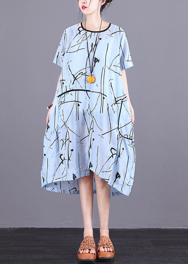 Handmade Silk Quilting Dresses Stitches Summer Loose Short Sleeve Irregular Dress