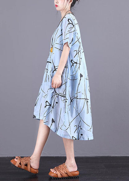 Handmade Silk Quilting Dresses Stitches Summer Loose Short Sleeve Irregular Dress