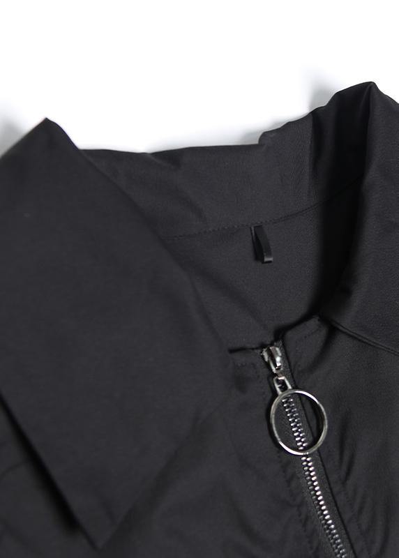 Handmade Sleeveless Asymmetric Cotton Tunics Shape Black Lapel Cotton Dress