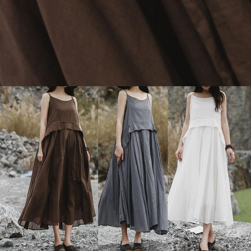 Handmade Sleeveless Linen Dress Cotton White Dress Summer