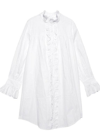 Handmade Stand Collar Ruffles Cotton Dresses Sewing Black Dress