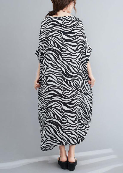 Handmade Striped Dresses O Neck Batwing Sleeve Loose Summer Dress