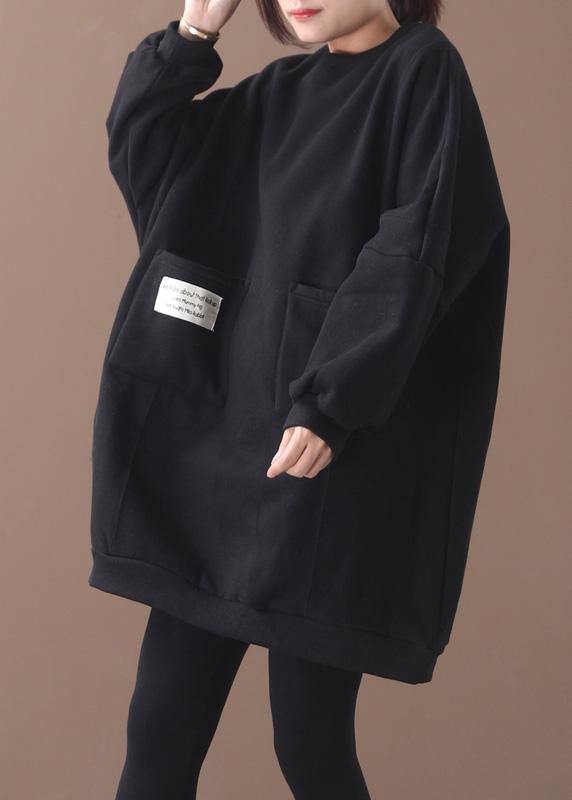 Handmade Two Pockets Cotton O Neck Clothes for Shape Black Dresses