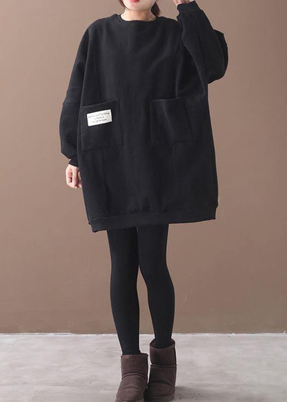 Handmade Two Pockets Cotton O Neck Clothes for Shape Black Dresses