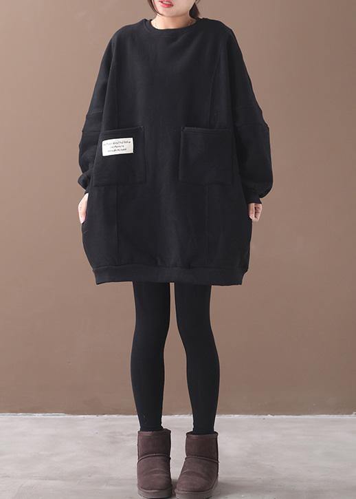 Handmade Two Pockets Cotton O Neck Clothes for Shape Black Dresses