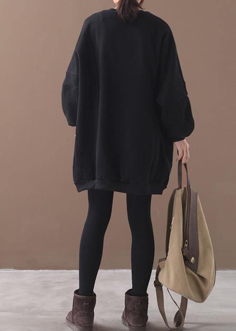 Handmade Two Pockets Cotton O Neck Clothes for Shape Black Dresses