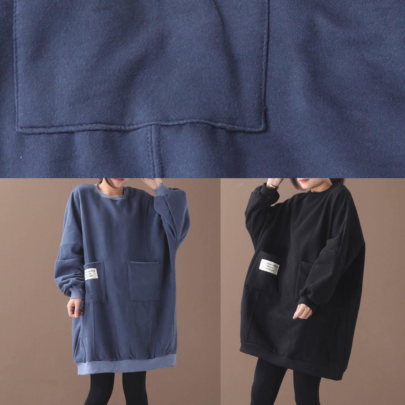 Handmade Two Pockets Cotton O Neck Clothes for Shape Black Dresses