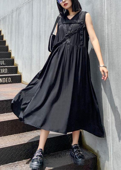 Handmade V Neck Sleeveless Summer Clothes for Sewing Black Dress