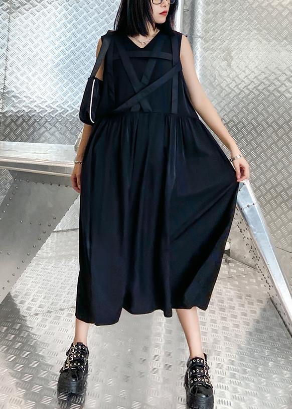 Handmade V Neck Sleeveless Summer Clothes for Sewing Black Dress